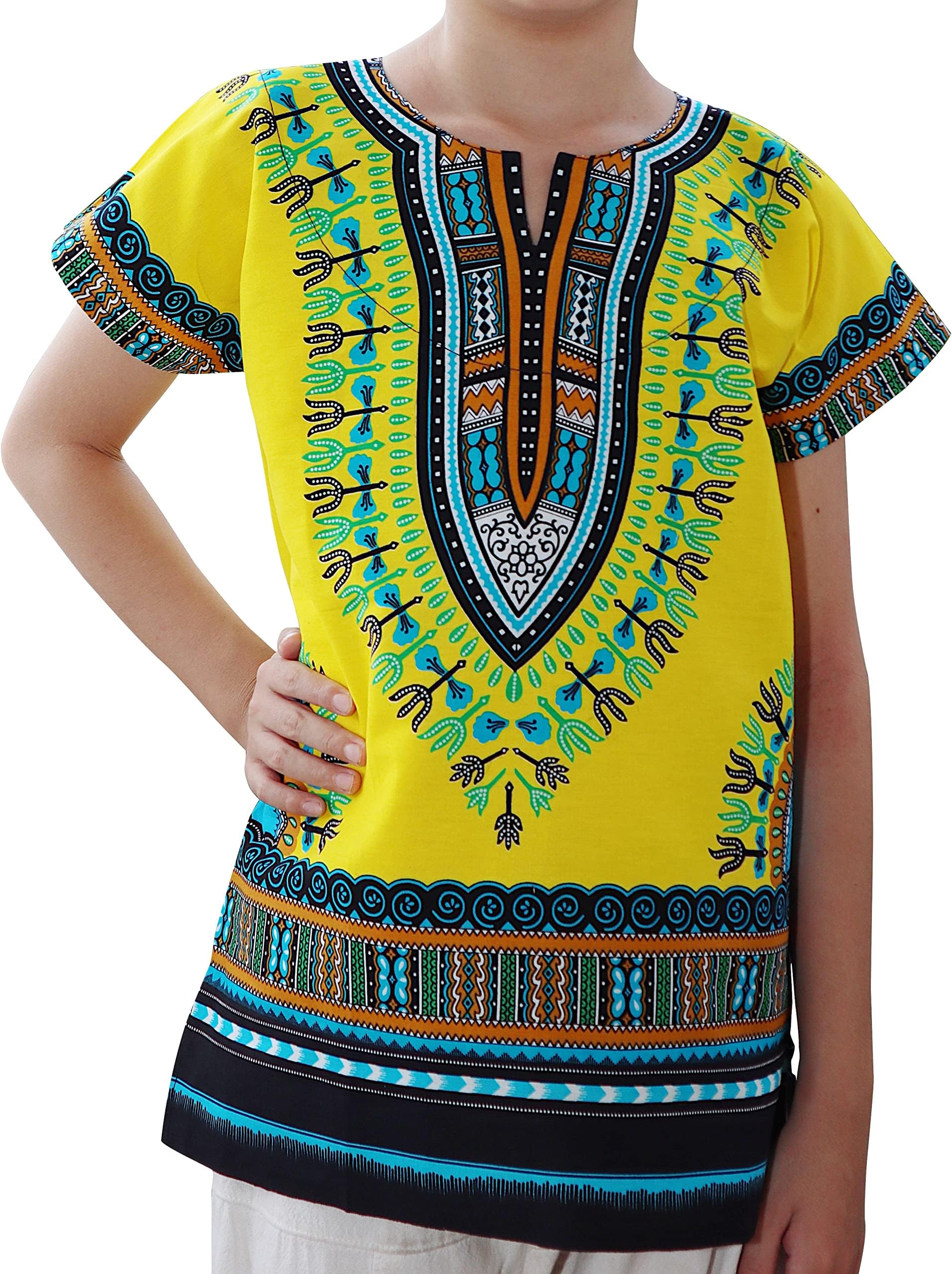 RaanPahMuang Childrens African Dashiki Short Sleeve Shirt in White Tones