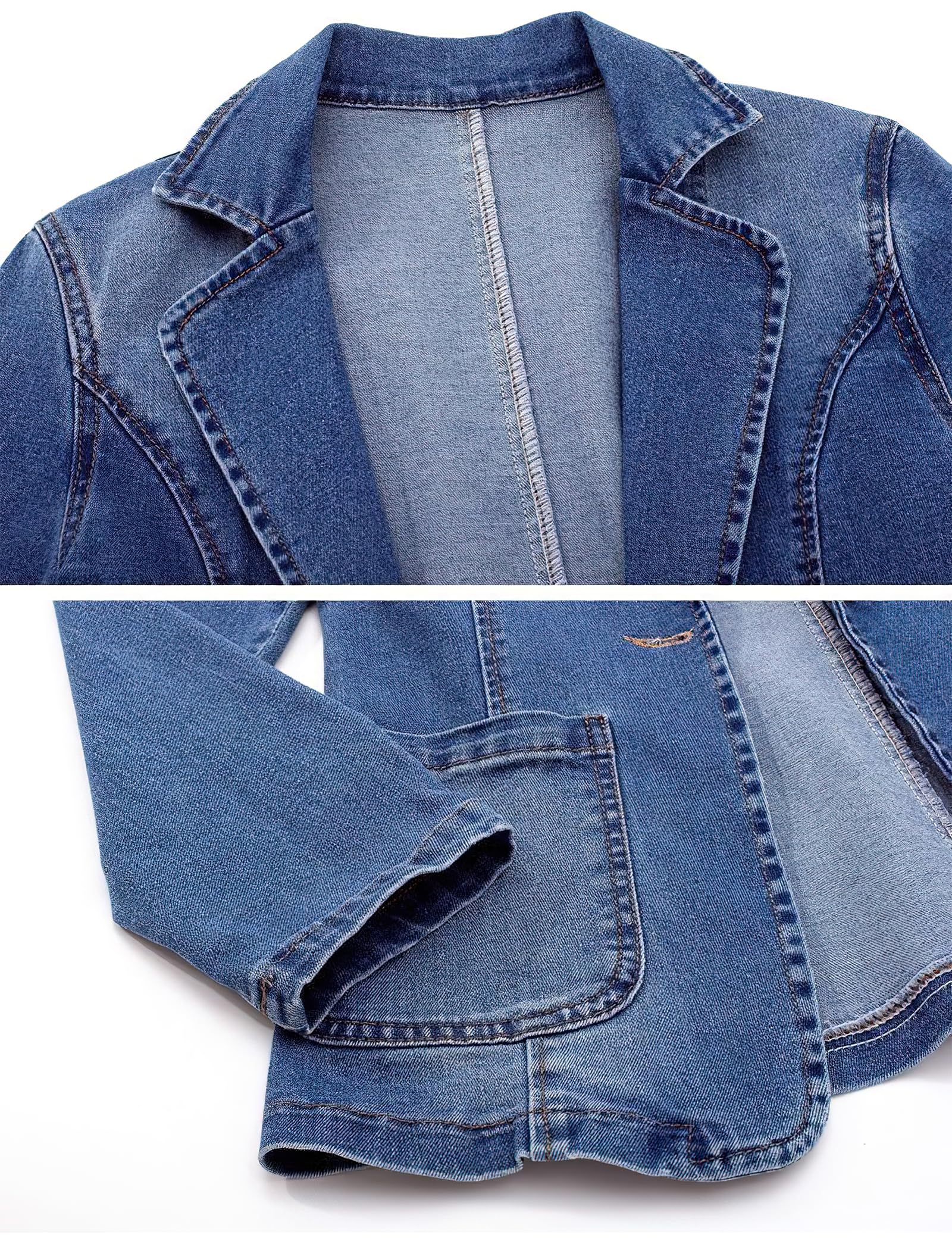ebossy Klassischer Jeans-Blazer für Damen, mit Revers, Ein-Knopf-Langarm, schmale Büro-Jeansjacke