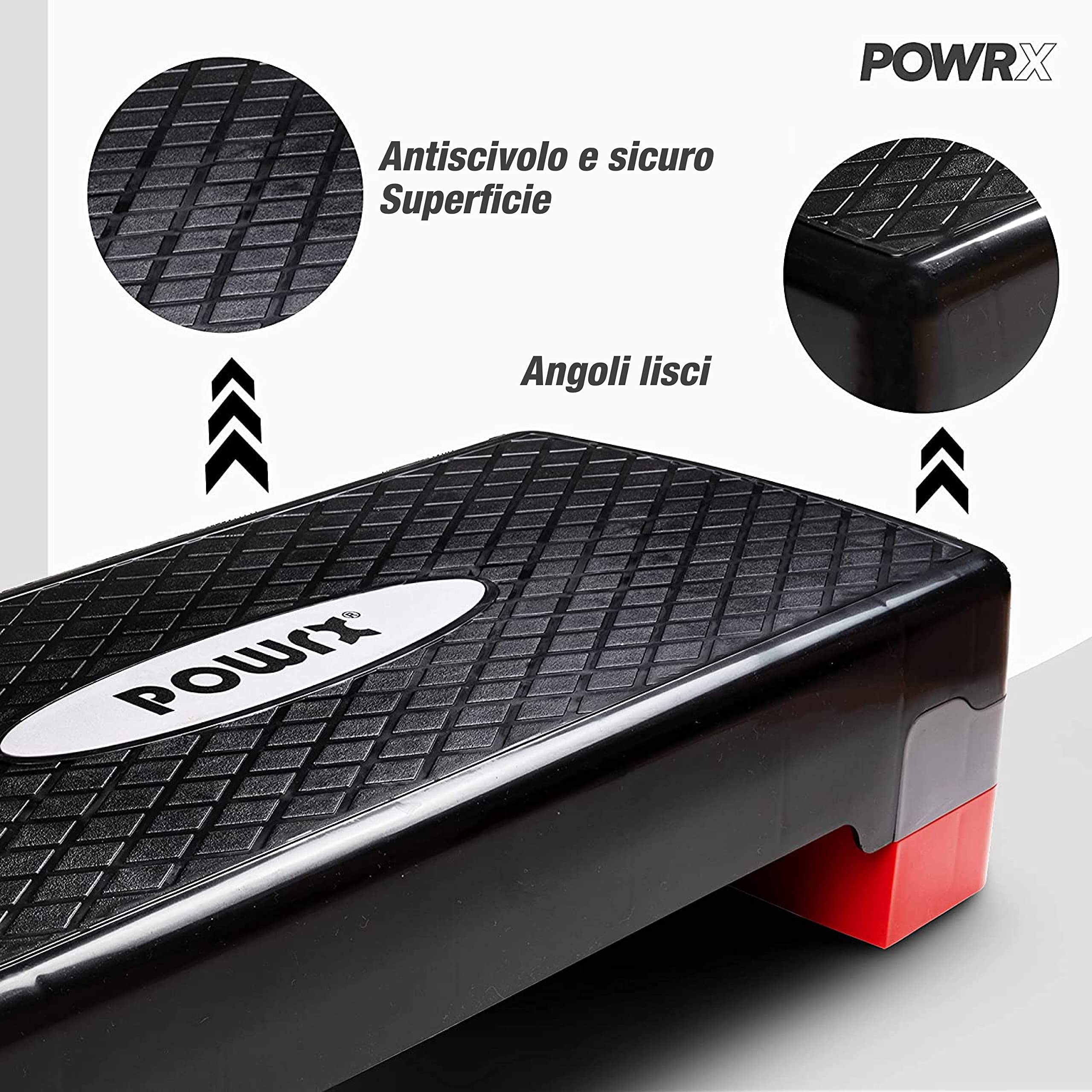 POWRX Step da aerobica 68 x 28,5 cm Stepper fitness Altezza regolabile superficie antiscivolo Nero Rosso