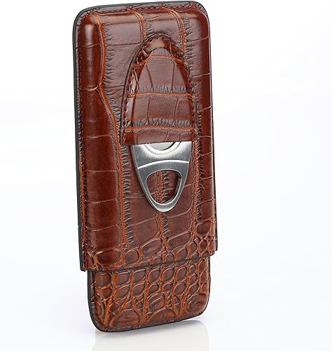 Miniatura 3 de Estuche de cuero marrón con cortador para 3 puros, tamaño perfecto para hombres, bolsillos para camisas, carrito de golf o viajes, es un gran regalo