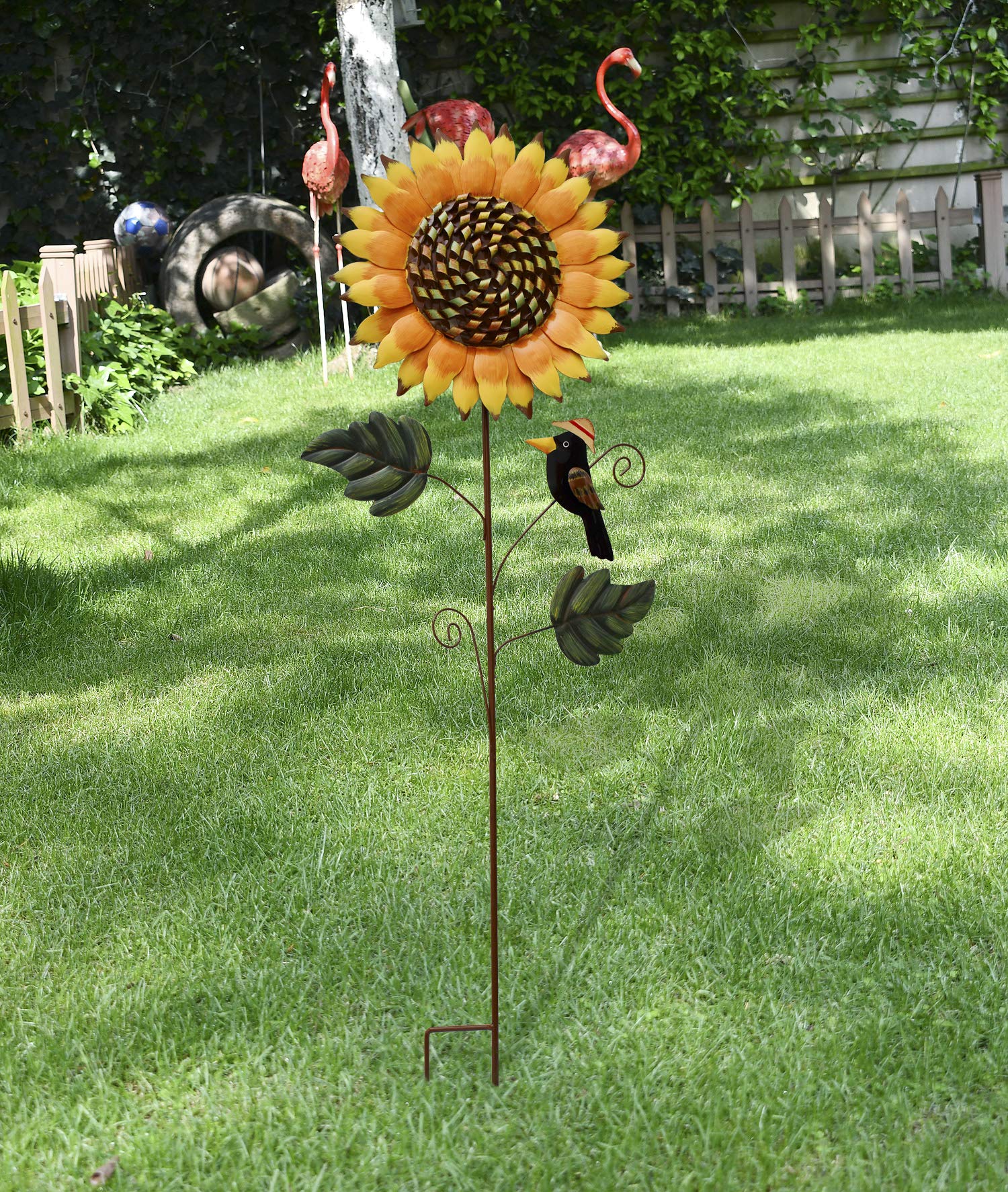 Piquets de jardin en métal - Panneau décoratif en forme de tournesol - Décoration pour pelouse, terrasse, allée, décoration intérieure et extérieure (85,1 cm de hauteur)