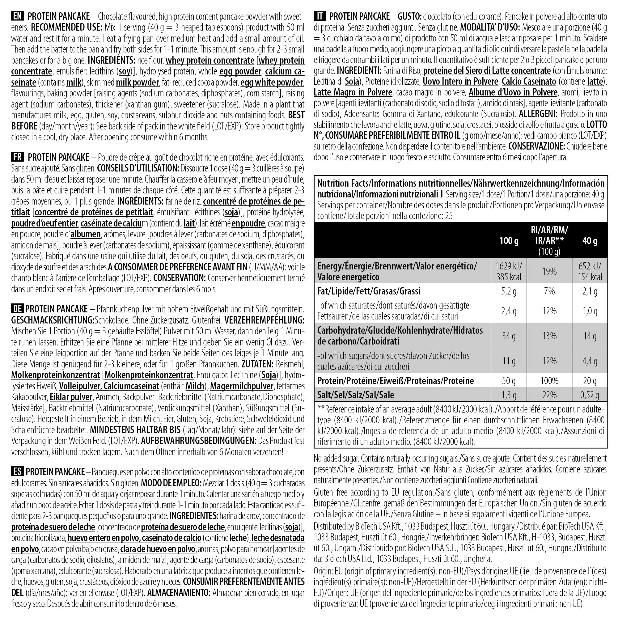 BioTechUSA Protein Pancake, Polvere per la preparazione di pancake ad alto contenuto proteico con dolcificanti e senza zuccheri aggiunti, 1000 g, Cioccolato