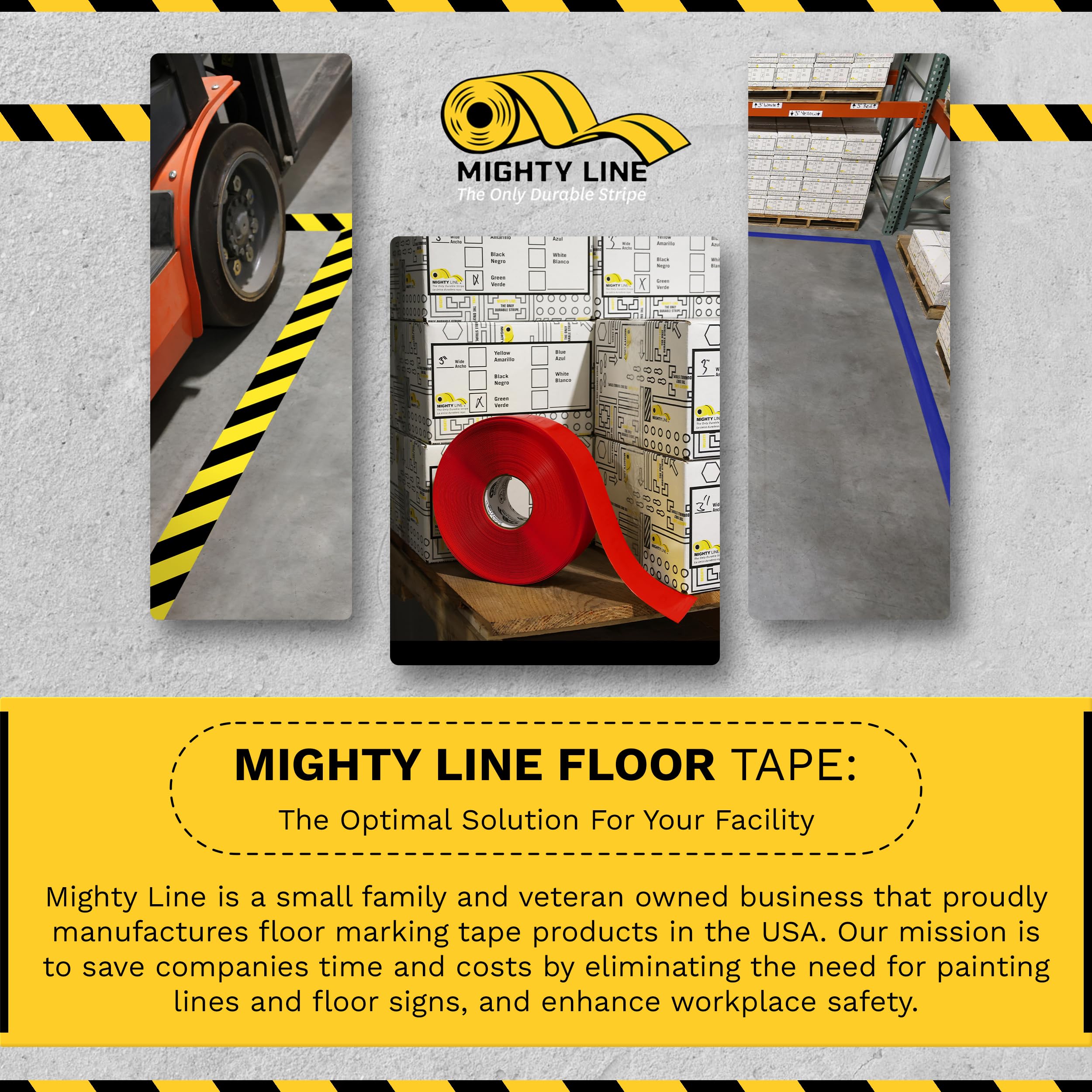 Mighty Line 5S Floor Marking Tape 4 in Wide 100 ft Roll Yellow | For Industrial Caution Warning Safety Warehouse Gym Dance Floor Line Set Marker Flooring Heavy-Duty Adhesive product thumbnail 8
