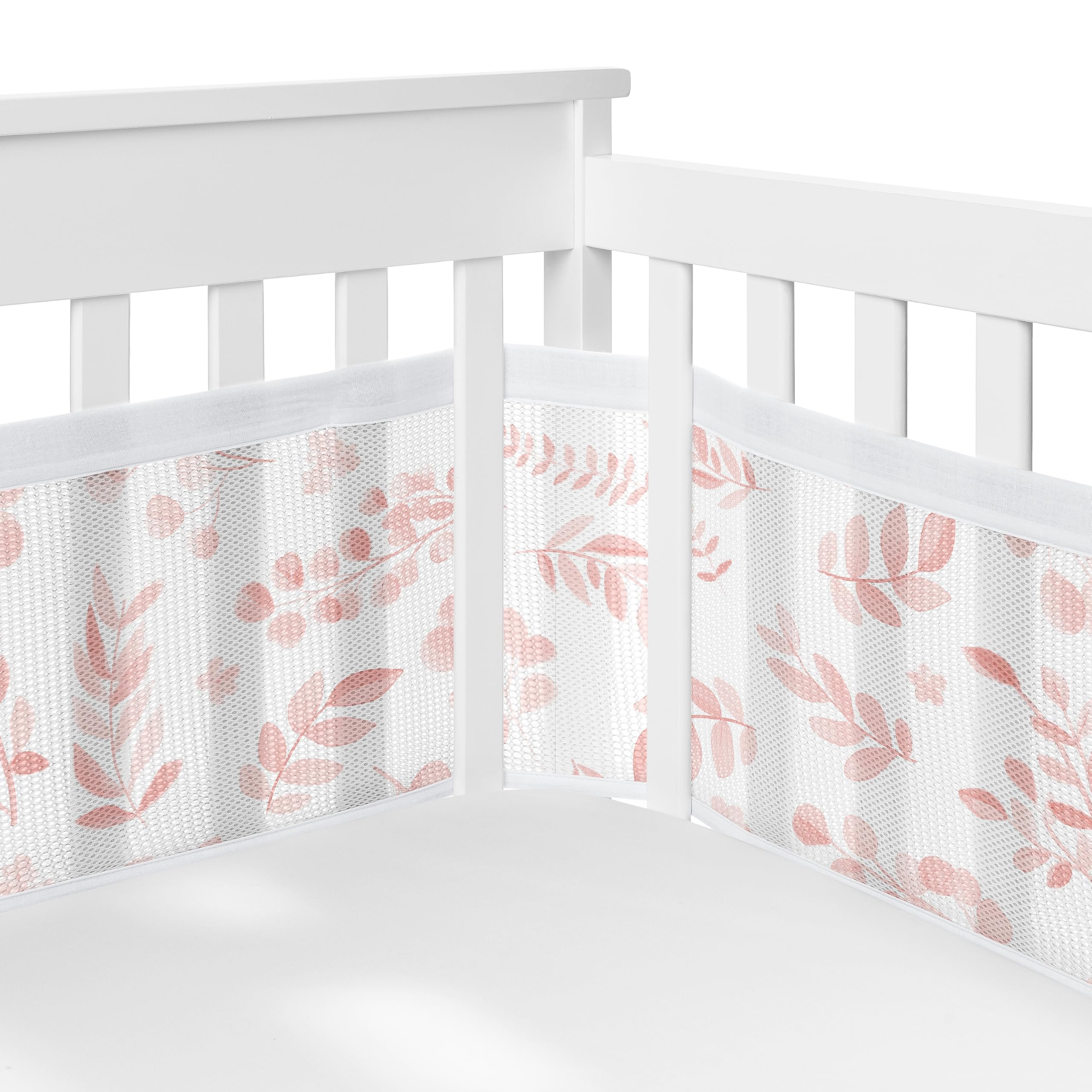 Sweet Jojo Designs + BreathableBaby 2-Piece Breathable Mesh Crib Liner Set (Blush Pink Floral Leaf) for Girls, Baby, Infants/Newborn Nursery (Boho