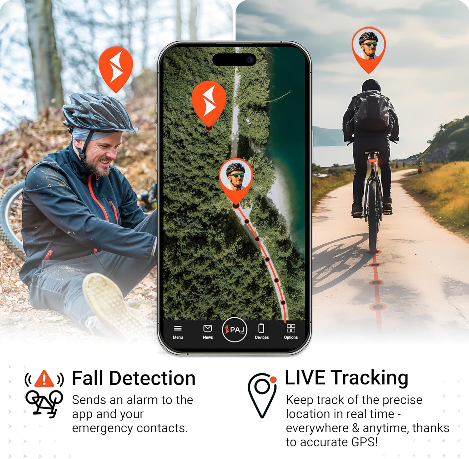 PAJ GPS Tracker with Rear Light for Bicycles (Incl. E-Bikes) – Real-Time 4G Tracking with Fall Alarm, Route Log & Geofence – 100% Waterproof – Up to 20 Days Battery – 3-Month Subscription Included