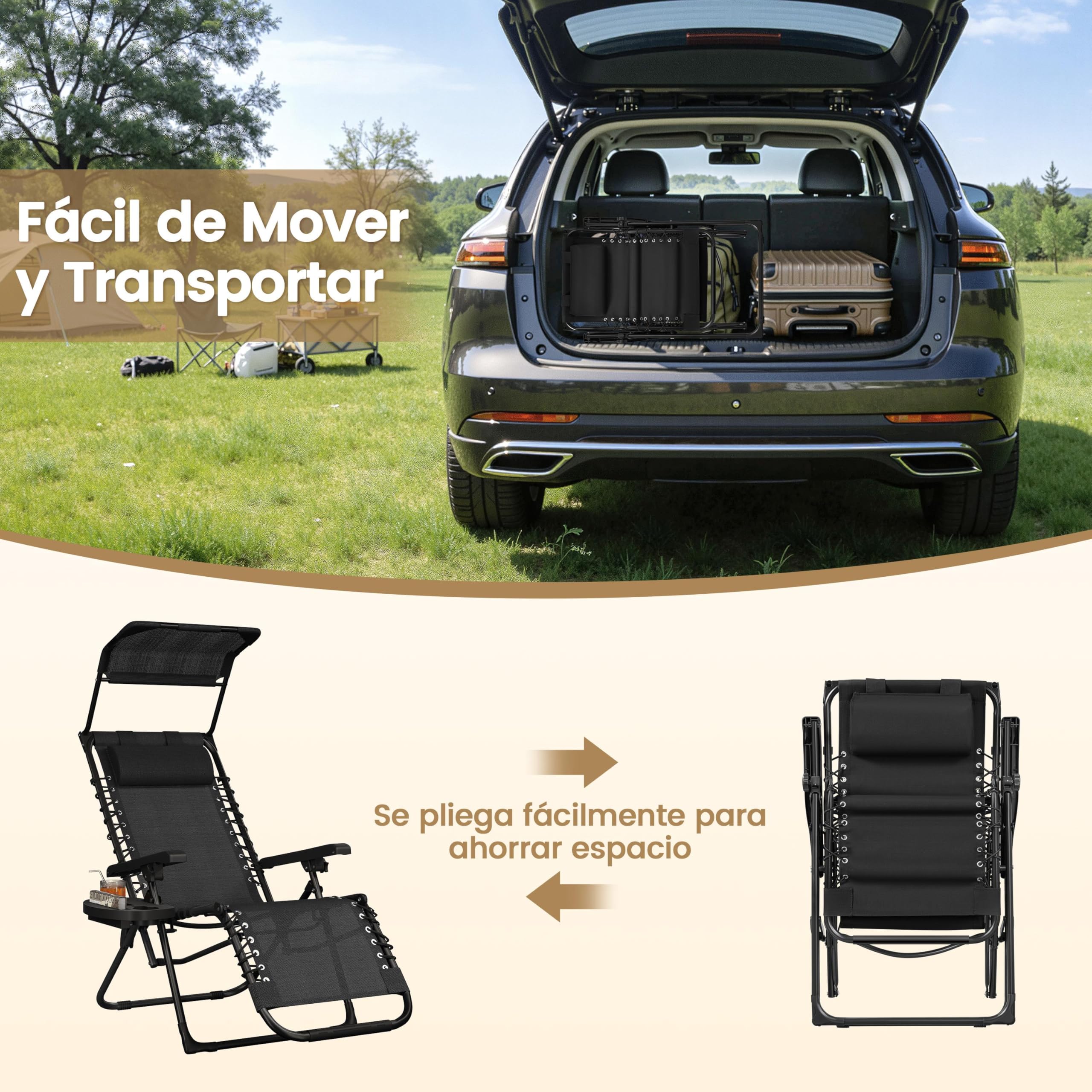 Yaheetech Tumbonas Jardin Exterior, Tumbonas Plegables con Reposacabezas y Parasol, Soportado 115 kg, para Piscina, Jardín, Tumbona Piscina Resistente a Intemperie, Negro