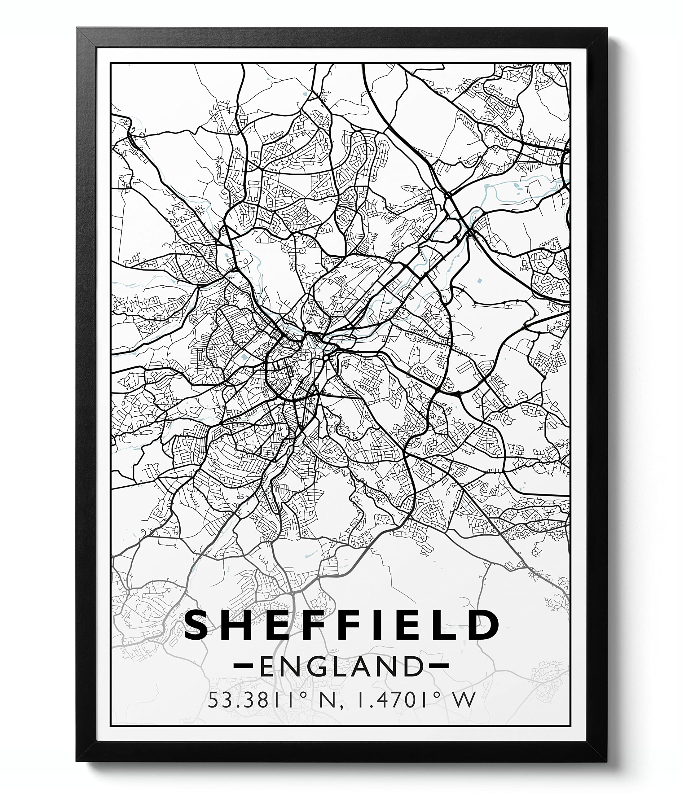 Animato Sheffield Print, City Map Poster, Modern Travel Wall Art, Tourism Home Decor Gift Idea, Archival Matte, A4 (Print Only) - 29.7x21cm
