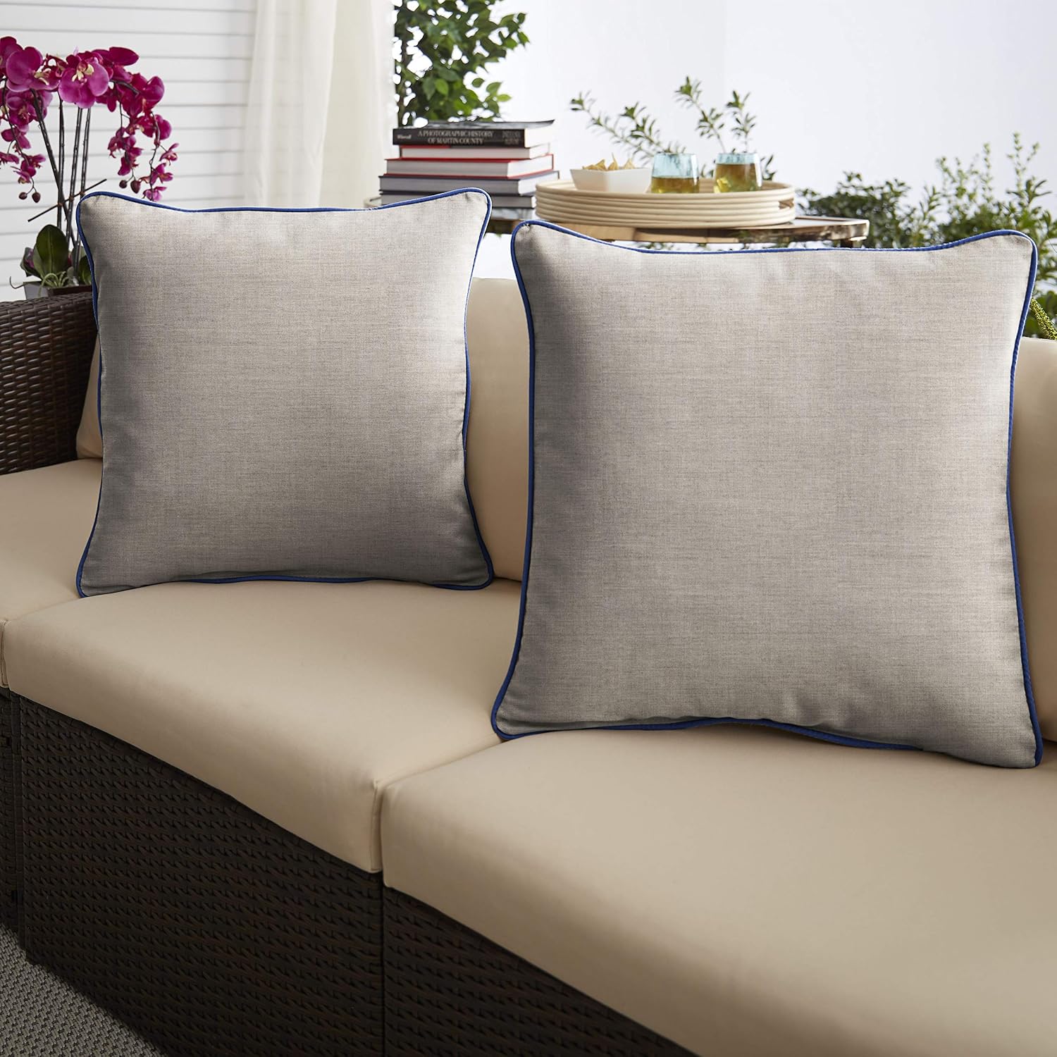 Sorra Home Sunbrella Indoor/Outdoor XL Corded Pillows, 24" x 24", Cast Silver