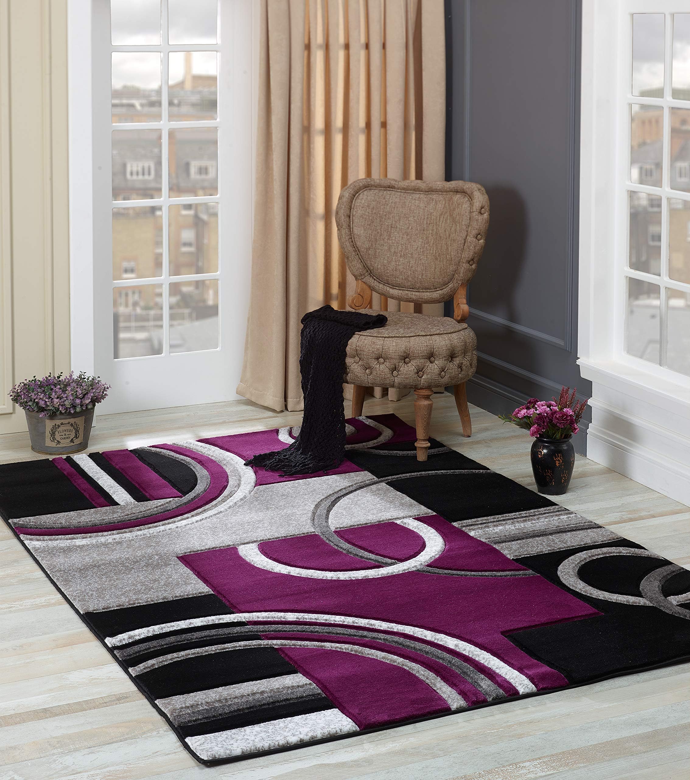 GLORY RUGSArea Rug Modern 8x10 Purple Soft Hand Carved Contemporary Floor Carpet with Premium Fluffy Texture for Indoor Living Dining Room and Bedroom Area