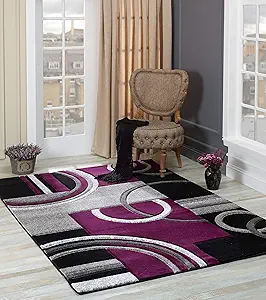 GLORY RUGS Area Rug Modern Soft Hand Carved Contemporary Floor Carpet with Premium Fluffy Texture for Indoor Living Dining Room and Bedroom Area (4x6, Purple)