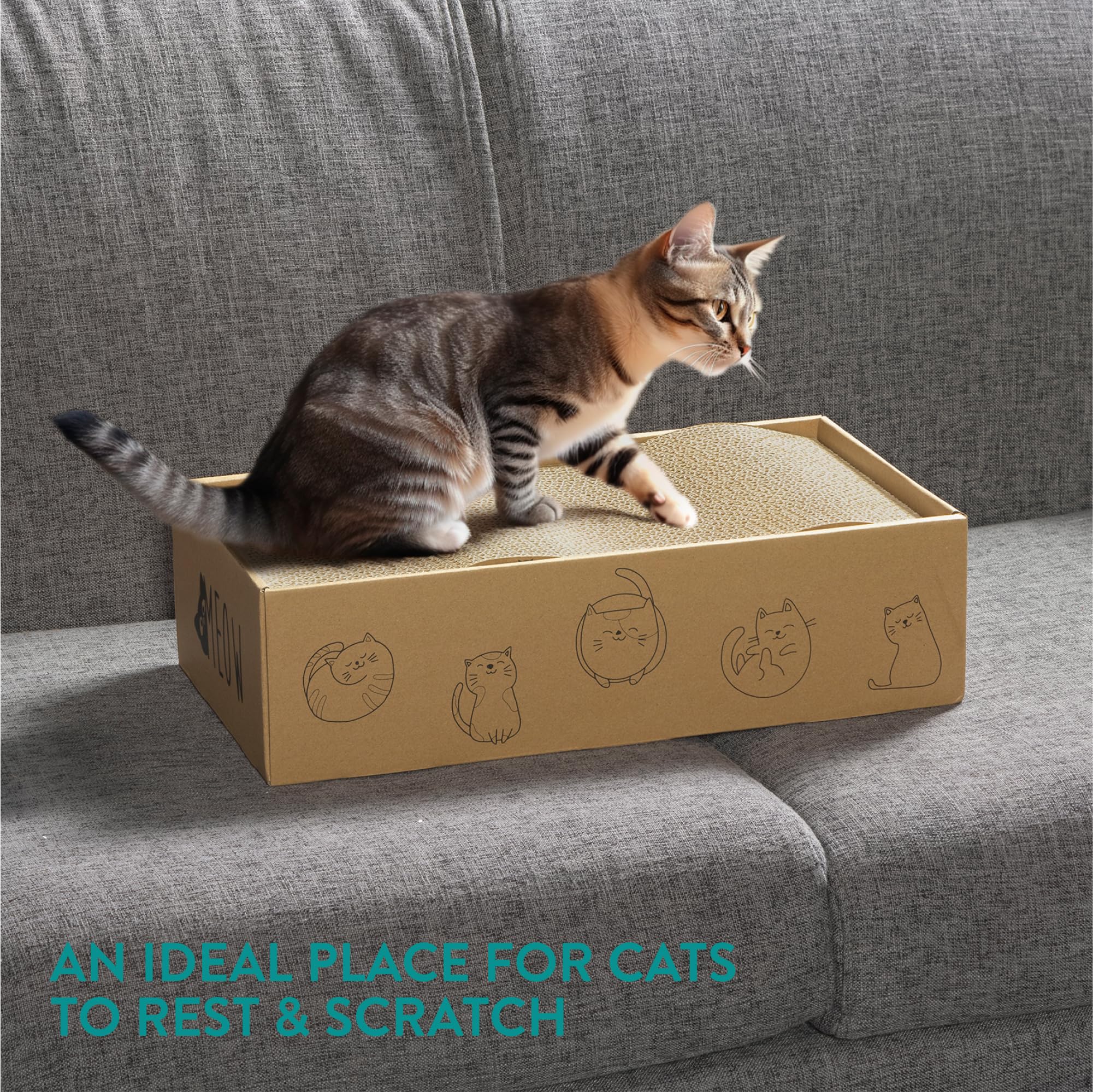 Navaris Cardboard Cat Scratcher Set - Scratching Card Board Mat for Indoor Cats - 17.72