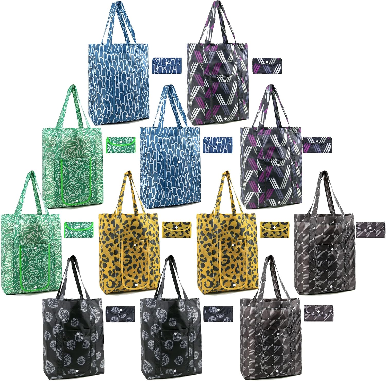 BeeGreen 12 Pack Reusable Grocery Bags Cute Reusable Shopping Bags Bulk with Buckle Foldable Large 50LBS Heavy Duty Kitchen Eco Bag Machine Wash Christmas's Day…