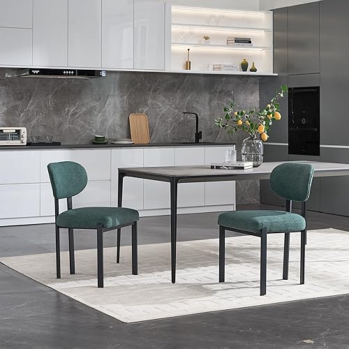 Modern Dining Room Chairs Set of 2, Mid-Century Upholstered Kitchen Dining Chairs with Metal Legs, Table & Seating Chair Sets for Dining Room,Green