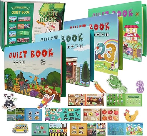 Miniatura 1 de ToysBunny - Libro de actividades para niños pequeños de 1 a 3 años, libro silencioso 4 en 1 para preescolar, libro interactivo y educativo de