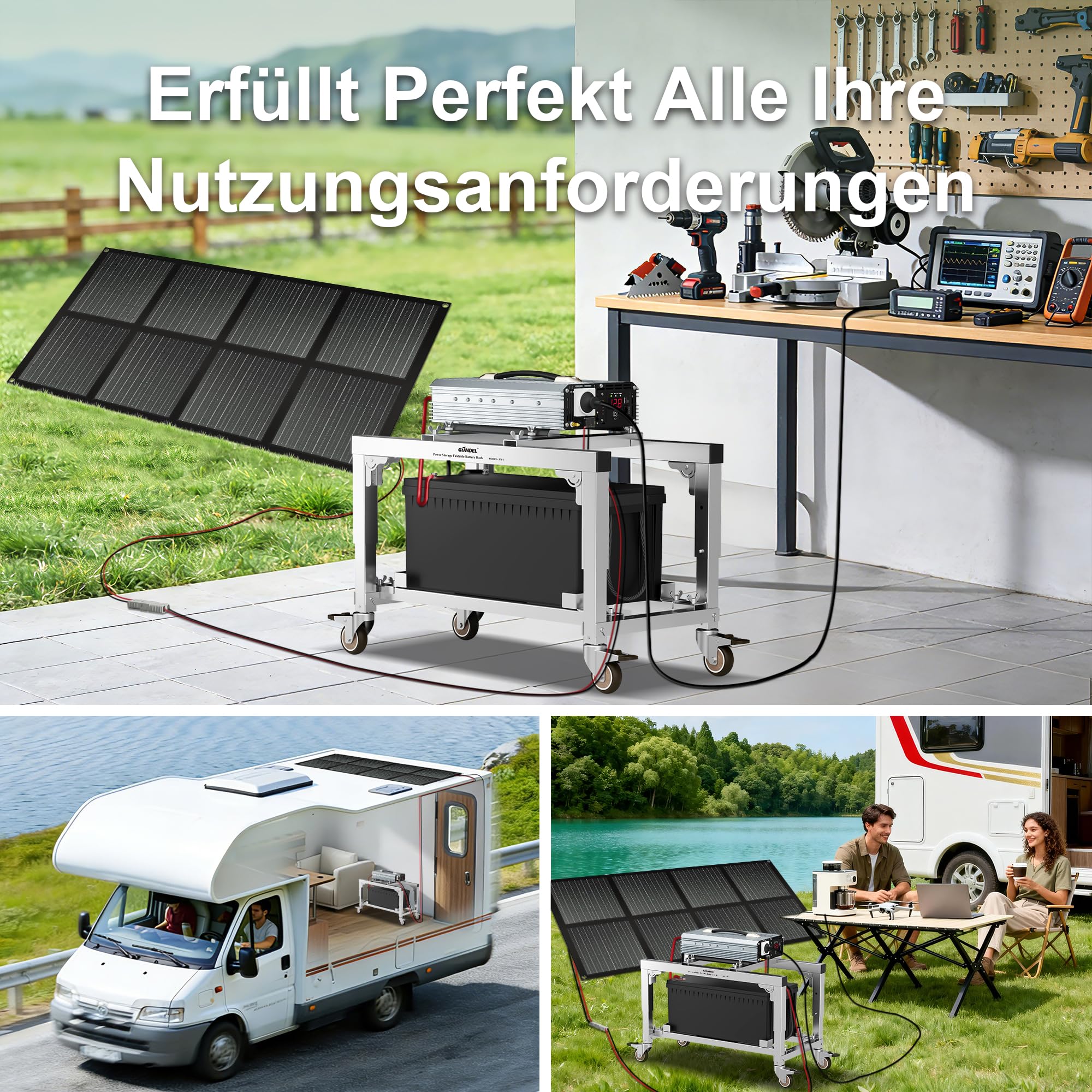 GIANDEL Kit di sistema di alimentazione solare portatile da 2200 W, 12 V, kit di sistema di inverter off-grid: stazione di batteria pieghevole + inverter sinusoidale puro da 2200 W con regolatore