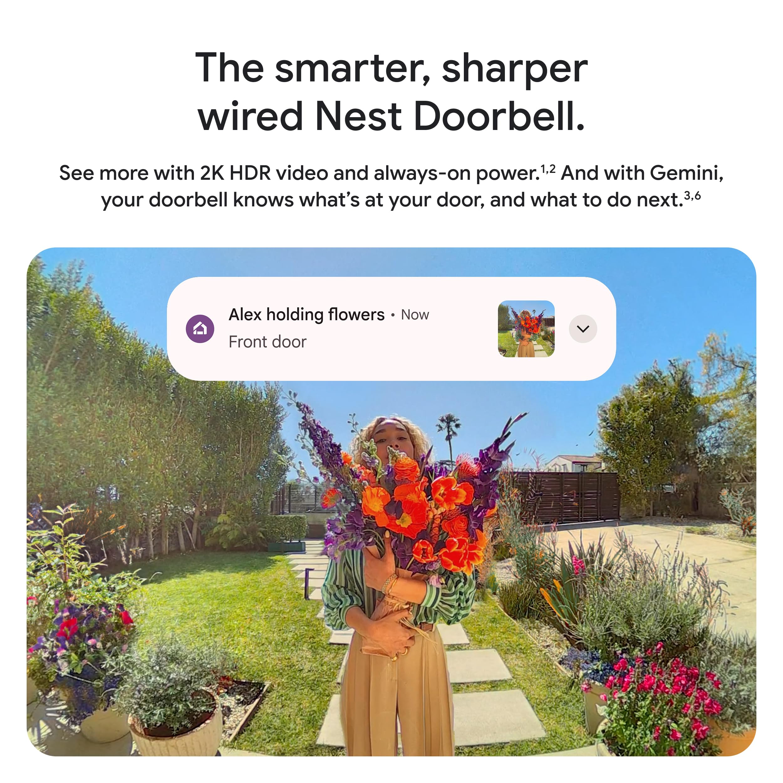 Google Nest Doorbell (Wired, 3rd Gen) - 2K Video and Gemini, Live View, Night Vision, 2-Way Audio - Works with Google Home - 2025 Model - Linen
