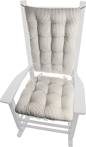Barnett Home Decor Ticking Stripe - Juego de cojines para silla mecedora color negro, estándar, almohadilla de asiento y respaldo con lazos,