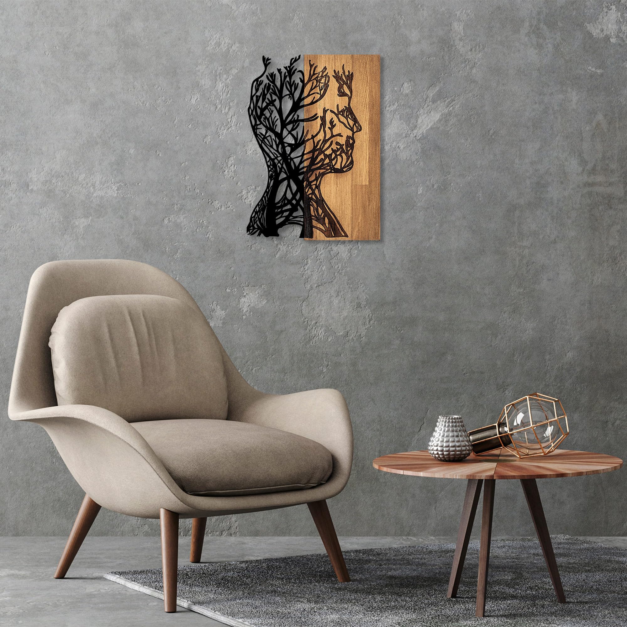 Decorative Wooden Wall Accessory, Black & Walnut, 43 x 3 x 58 cm, 50% Wood (3 cm) & 50% Metal (1.5 mm), Unique Design, Perfect for Home Decor
