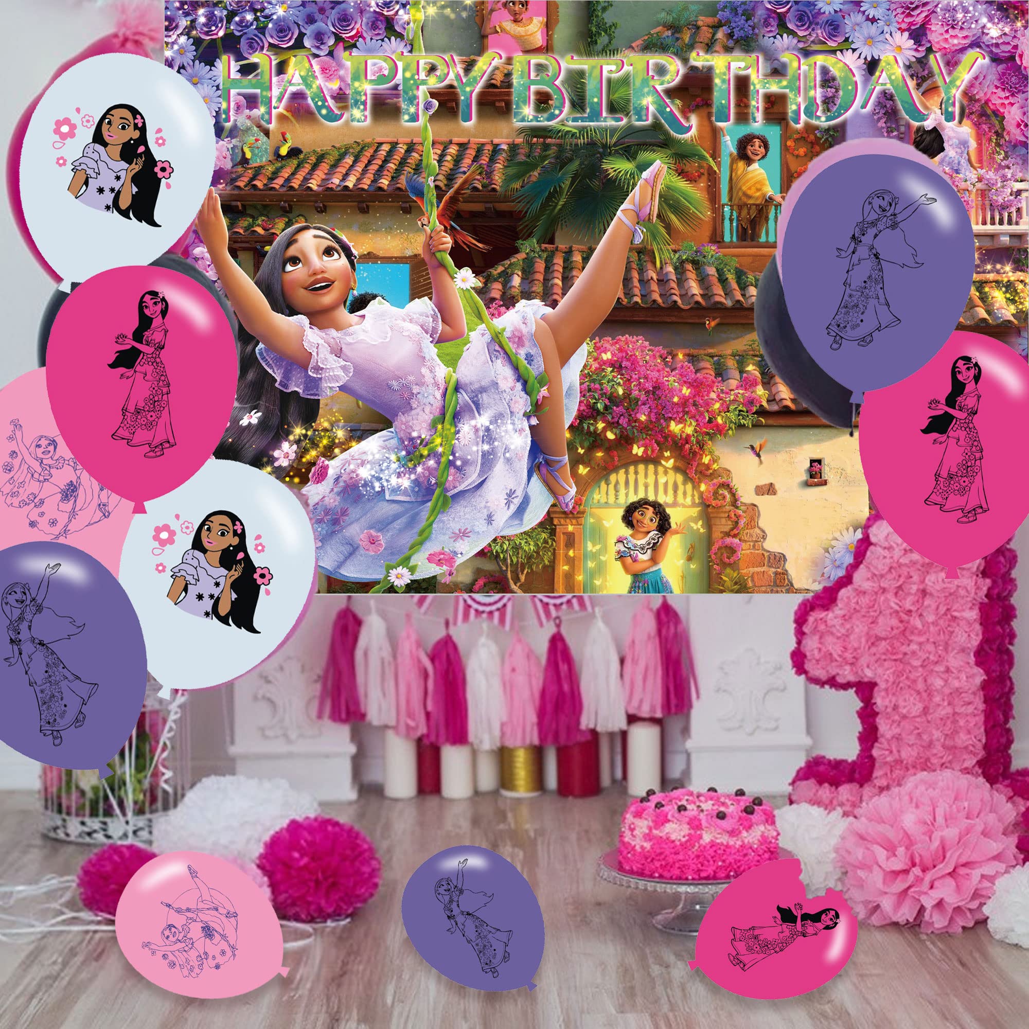 Buy 21Pcs Encanto Isabella Birthday Party Supplies,1 Happy Birthday Backdrop,20 Ballons for