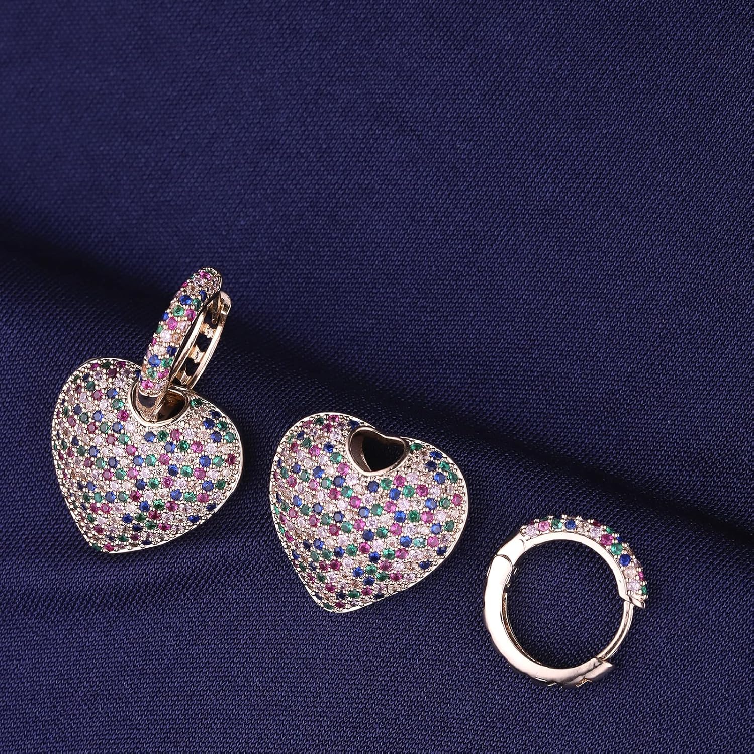 S925 Sterling Silver posts Heart Dangle Drop Hoop Earrings for Women Multicolored Crystal Cubic Zirconia Purple Amethyst Dangling Earrings Fashion Jewelry Gifts for Her - Image 6