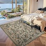 JINCHAN Région florale Rug 6x9 Vintage lavable jeter Rug Soft Non-dérapant Détresse Grand Orange Tapis vert pour salon Chambre Salle à manger Bureau chambre de bébé