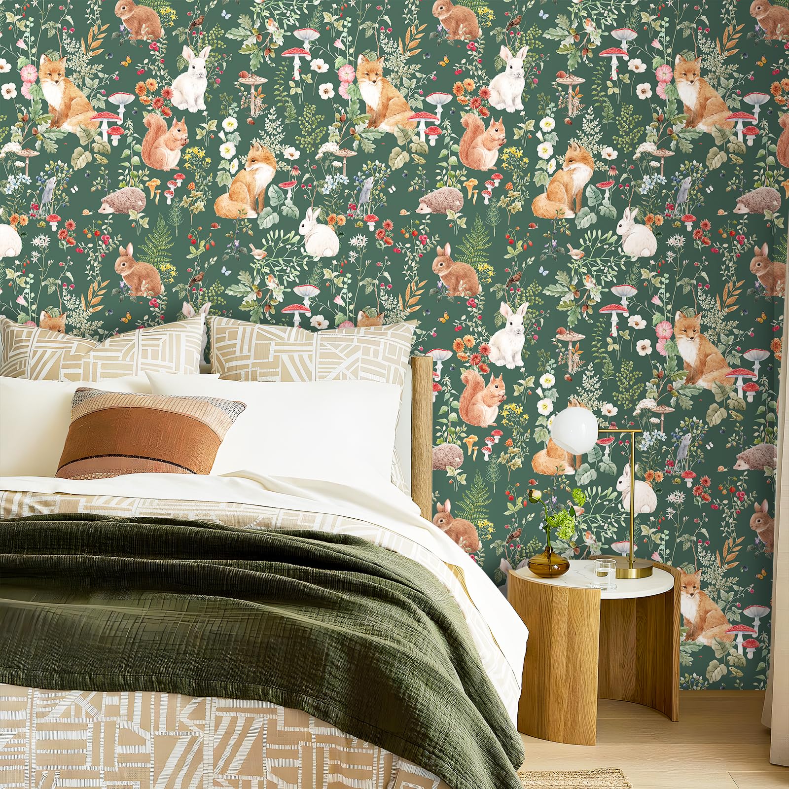 FunStick 44.5CM×9M Papel Pintado Autoadhesivo Botanico Verde Papel Pintado Pared Bosque Naturaleza Vintage Vinilo Adhesivo Muebles Flores Armario Impermeable Vinilo Adhesivo Pared Bosque Verde Salón
