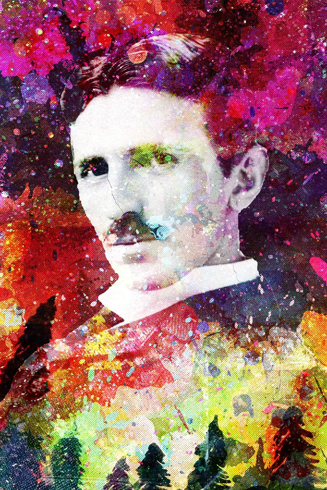 100% Smooth Cotton Paper - Nikola Tesla Art Print Poster COLOURBURST Photo Gift - Size: 18 x 12 Inches