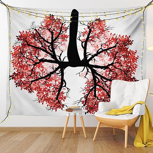 Miniatura 9 de Ambesonne Tapiz moderno con diseño de pulmón humano en forma de árbol floral saludable estilo de vida natural colgante de pared para dormitorio sala