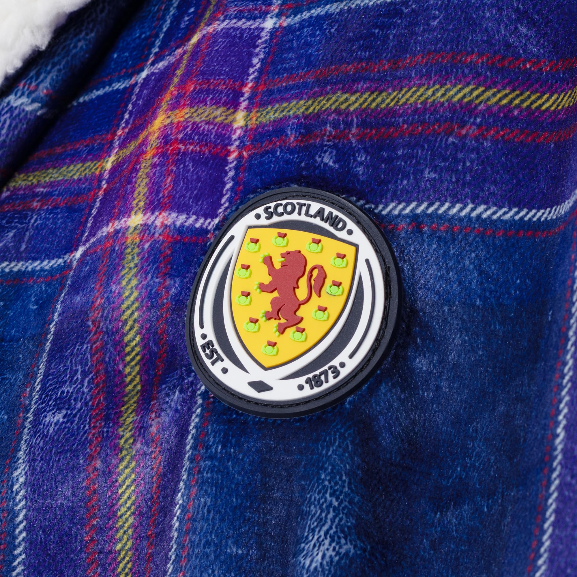 Accappatoio ufficiale della squadra nazionale scozzese da uomo, in pile Sherpa tartan blu, comodo abbigliamento da casa con cappuccio per i fan dell'esercito scozzese