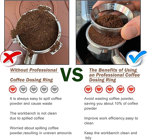 Miniatura 8 de NEOUZA Anillo de embudo dosificador de café expreso de acero inoxidable compatible con portafiltro para máquina de café para apisonamiento (2.008 in)