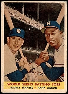 1958 Topps # 418 World Series Batting Foes Mickey Mantle/Hank Aaron New York/Milwaukee Yankees/Braves (Baseball Card) POOR...