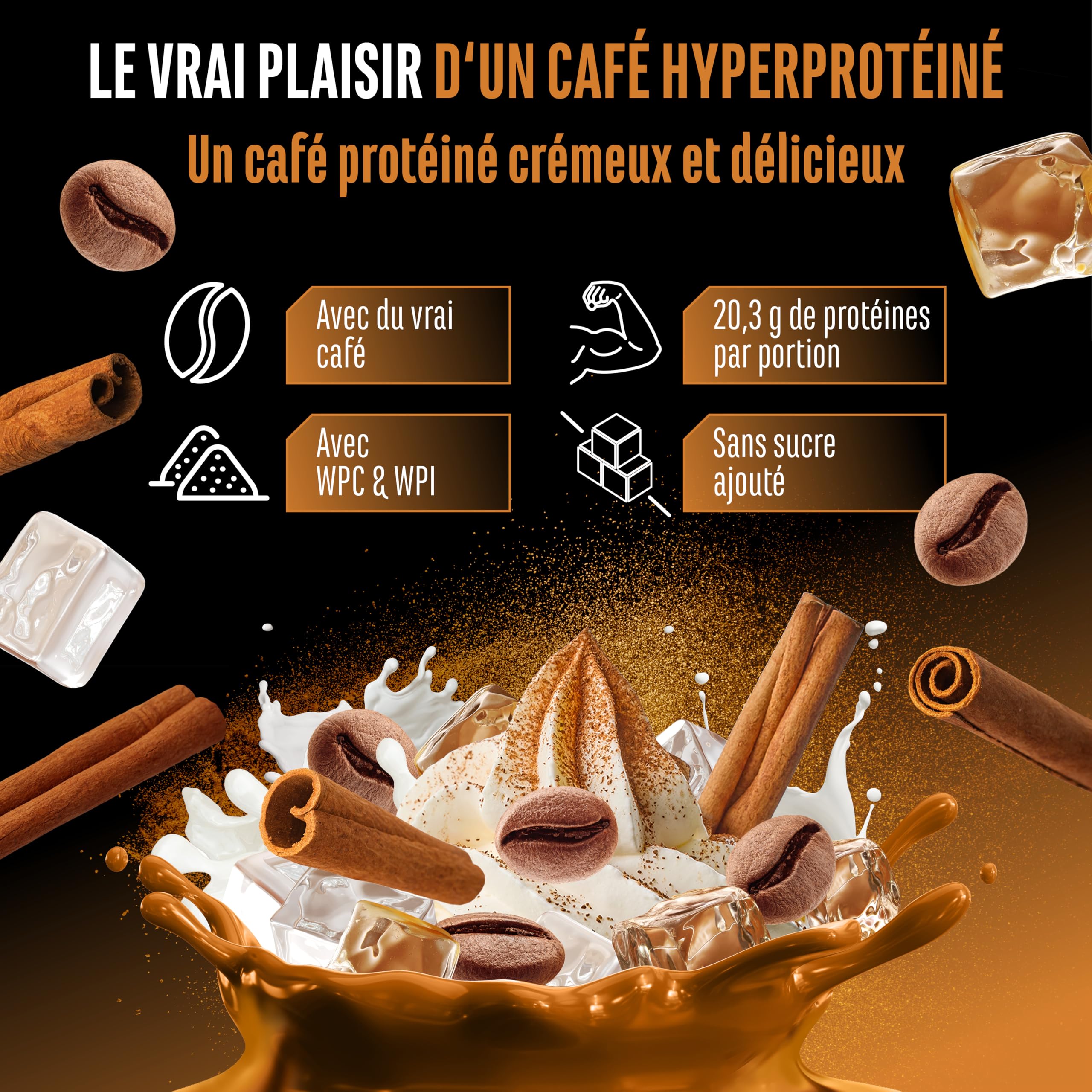 Wheypresso Protein Coffee - Poudre de protéine avec concentré de whey & isolat - Avec du vrai café & de la caféine - Boisson crémeuse à haute protéine - (908 g, Café Latte à la Cannelle)