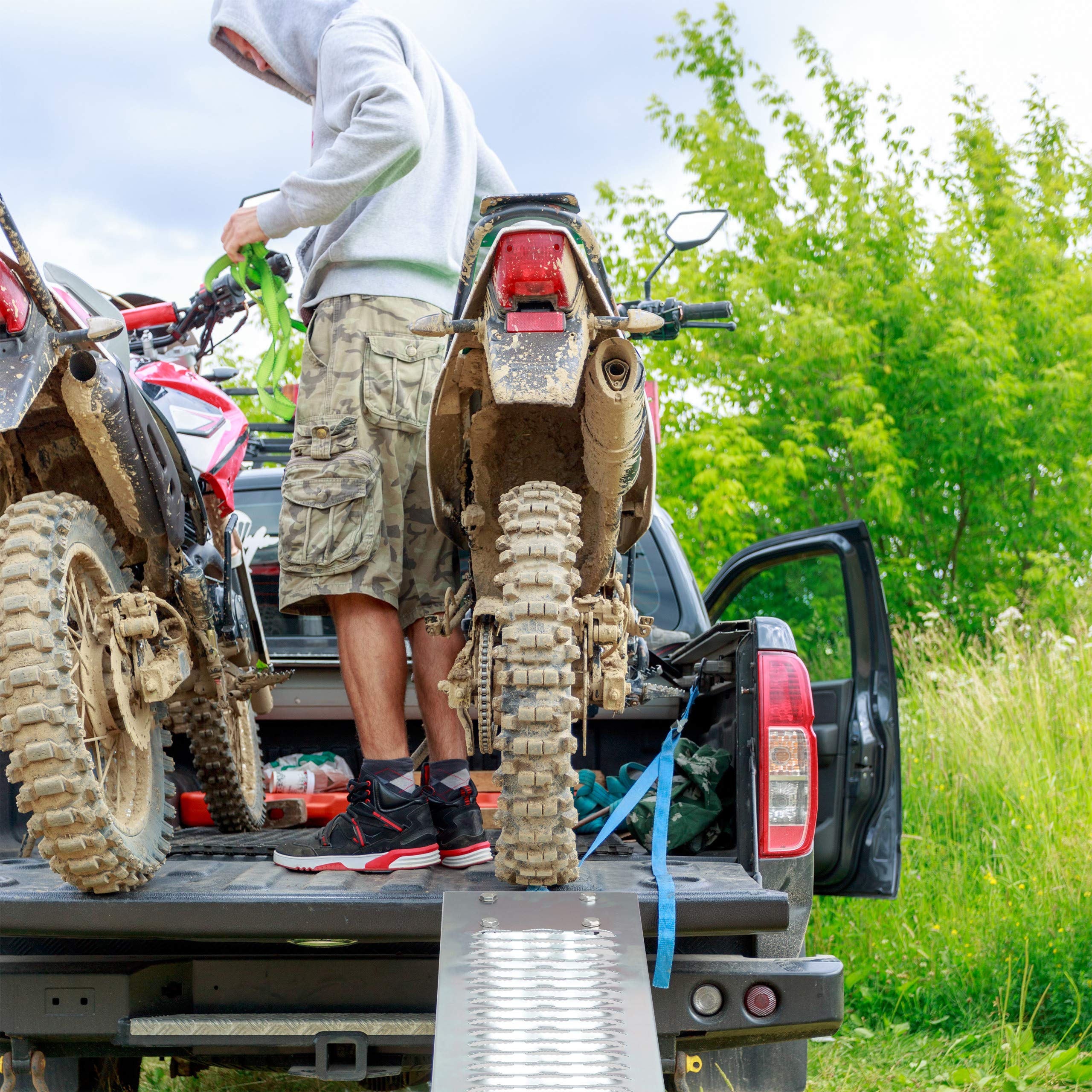 Relaxdays Pedana Telescopica per Rimorchi & Auto, Pieghevole, Carico di Moto, Rampa, Acciaio, Max. 225 kg, 2 m, Argento