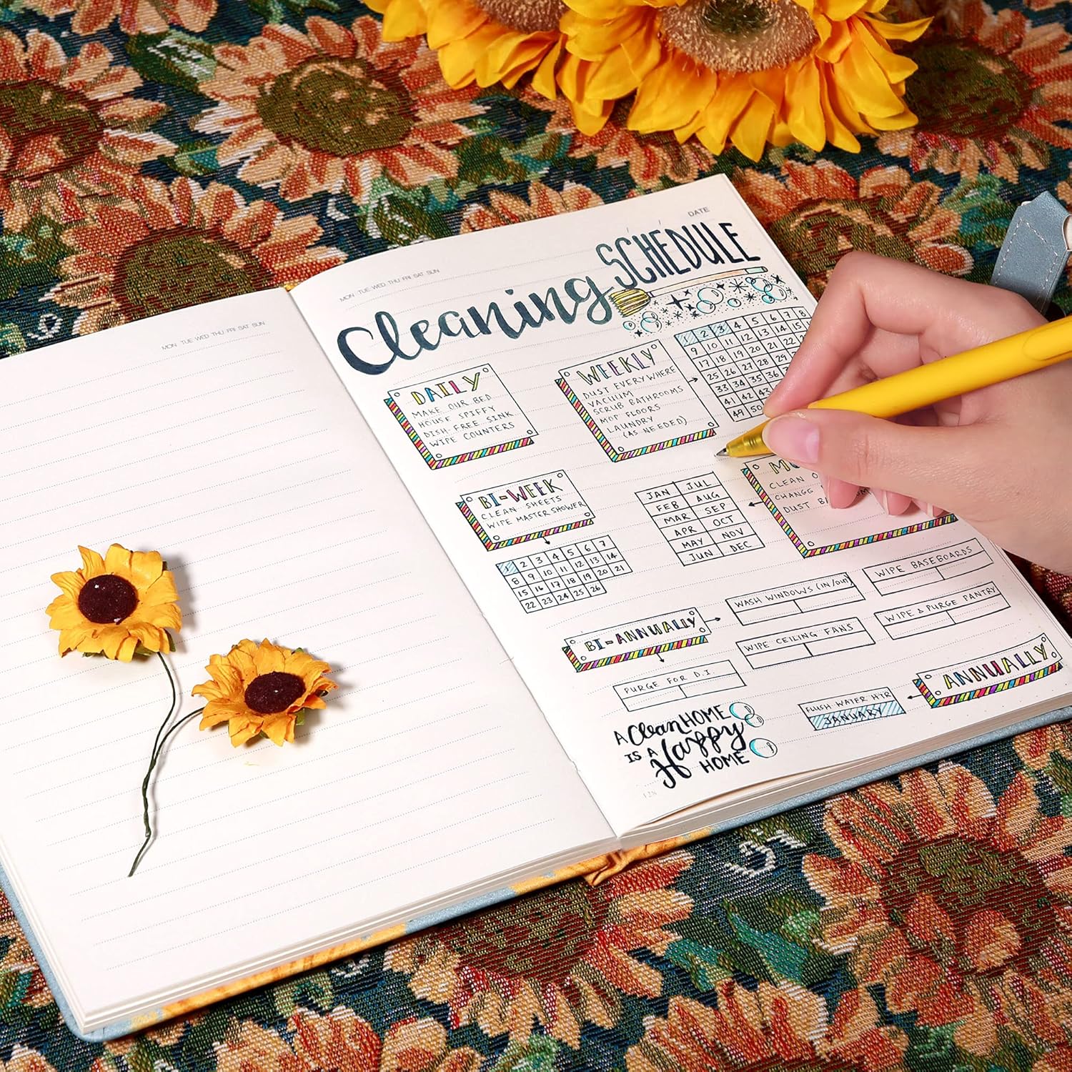 CAGIE Diary with Lock and Key PU Leather Kids Journal with Lock Personal Organizer Combination Travel Secret Notebook for Women, 5.7x8.4 in, Sunflower