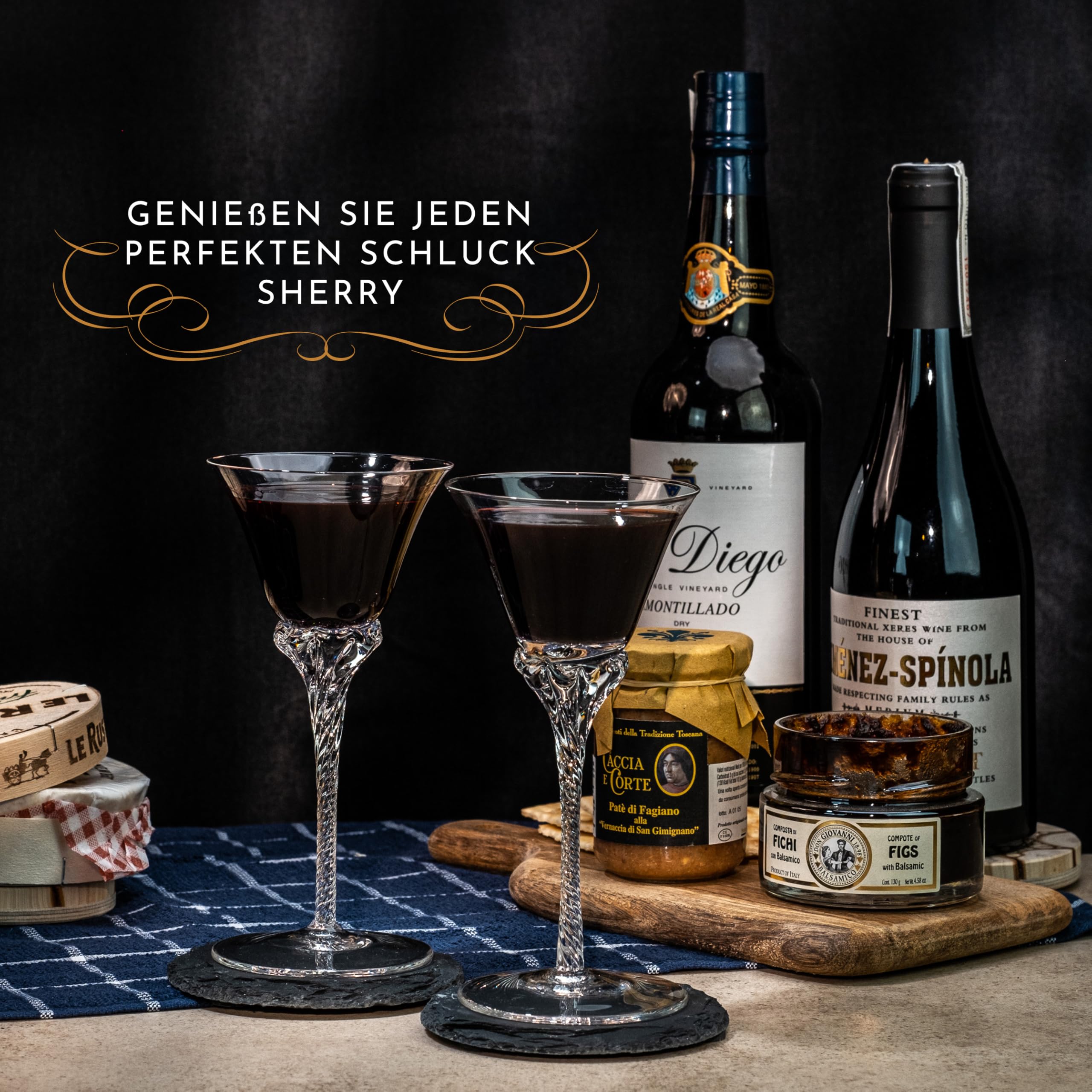 Kristall Sherry, Dessertwein, Likör, Süßer Port Gläser | 4er Set | Professionelle 110 ml Sherrygläser mit Stiel für Verkostung Aromatischen Spirituosen | Spülmaschinenfest Bleifrei Kristallglas