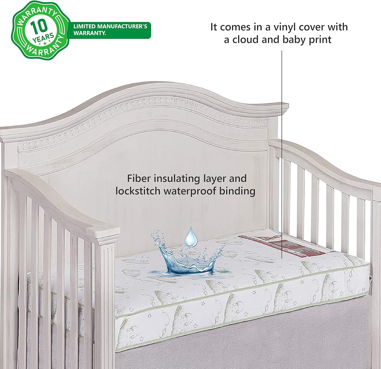Dream On Me Nirvana Crib Mattress, Inner Spring Coil, Fits Standard Full-Size Cribs & Toddler Beds, Reversible Design, Waterproof Vinyl Cover, GREENGUARD Gold & BSA Certified, 52" x 27" x 6"