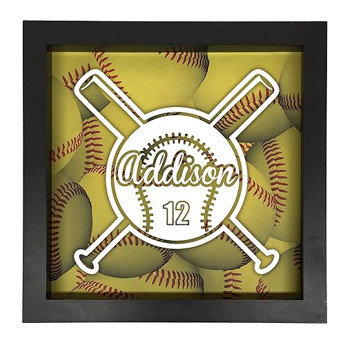 Personalized Softball Themed Shadow Box, Custom Wall Art, 8