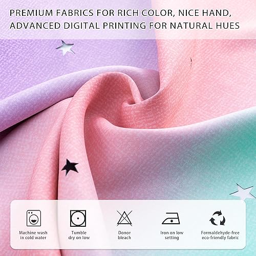 Miniatura 3 de XiDi Cortinas para dormitorio de niñas, juego de 2 paneles, paneles de ventana con aislamiento térmico, cortinas rosas arcoíris para habitación de