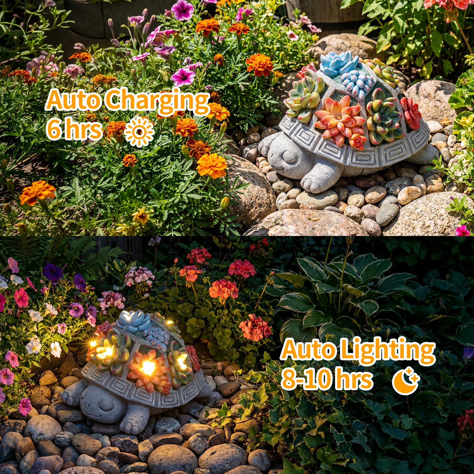 Snclriao Solar Turtle Garden Outdoor Decor with Succulent & 7 LED Lights – Outside Tortoise Statue Decor for Yard Patio Balcony & Backyard - Home House Decoration Art- Gift for Women Mom & Grandma - 5