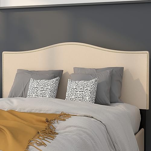 Miniatura 25 de Flash Furniture Bedford - Cabecero de cama doble tapizado con ribete de uñas en tela beige Blanco,Negro -,Marrón