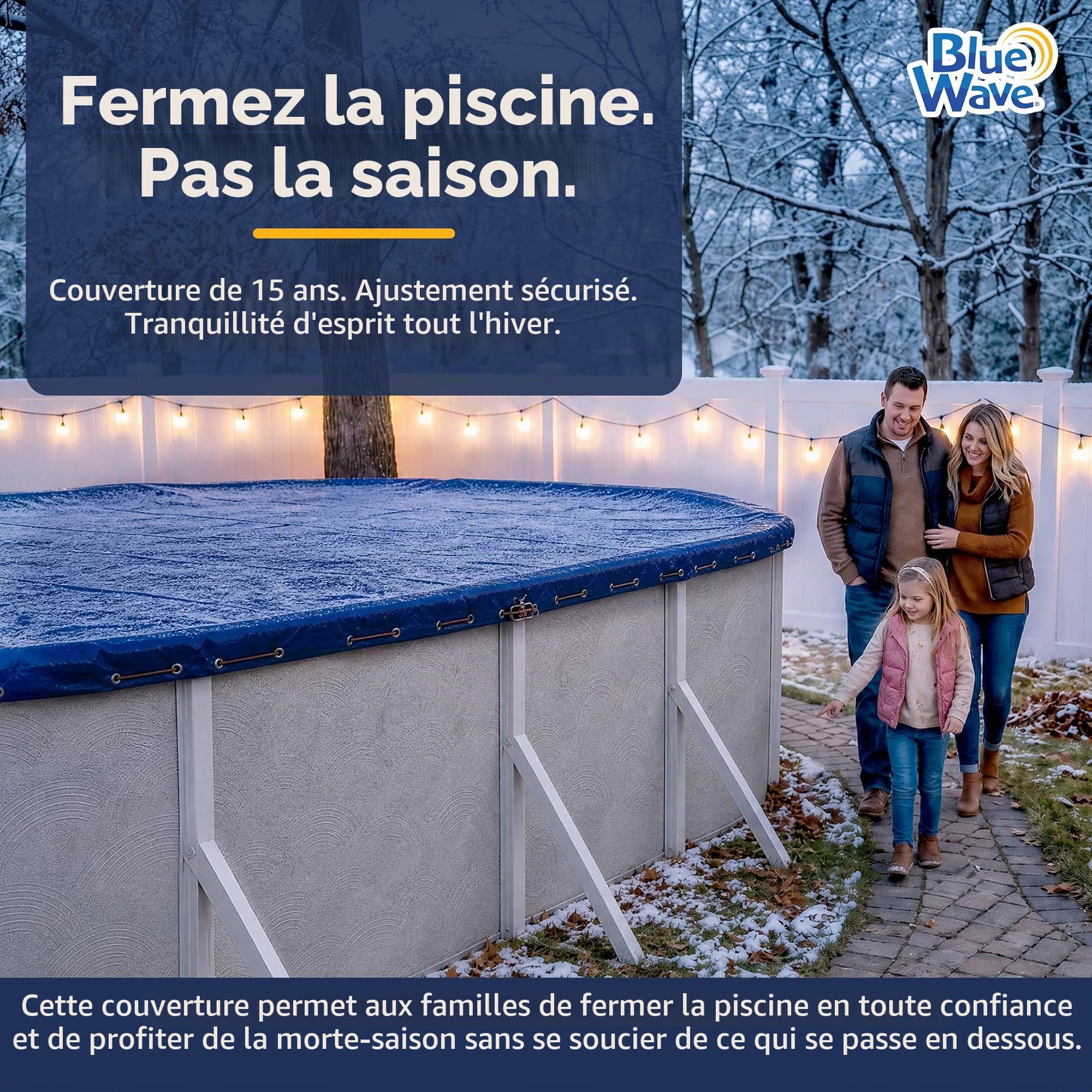 Blue Wave Bâche d'hiver Ovale pour Piscine Hors Sol Doré 15 Ans 3,7 x 7,3 m