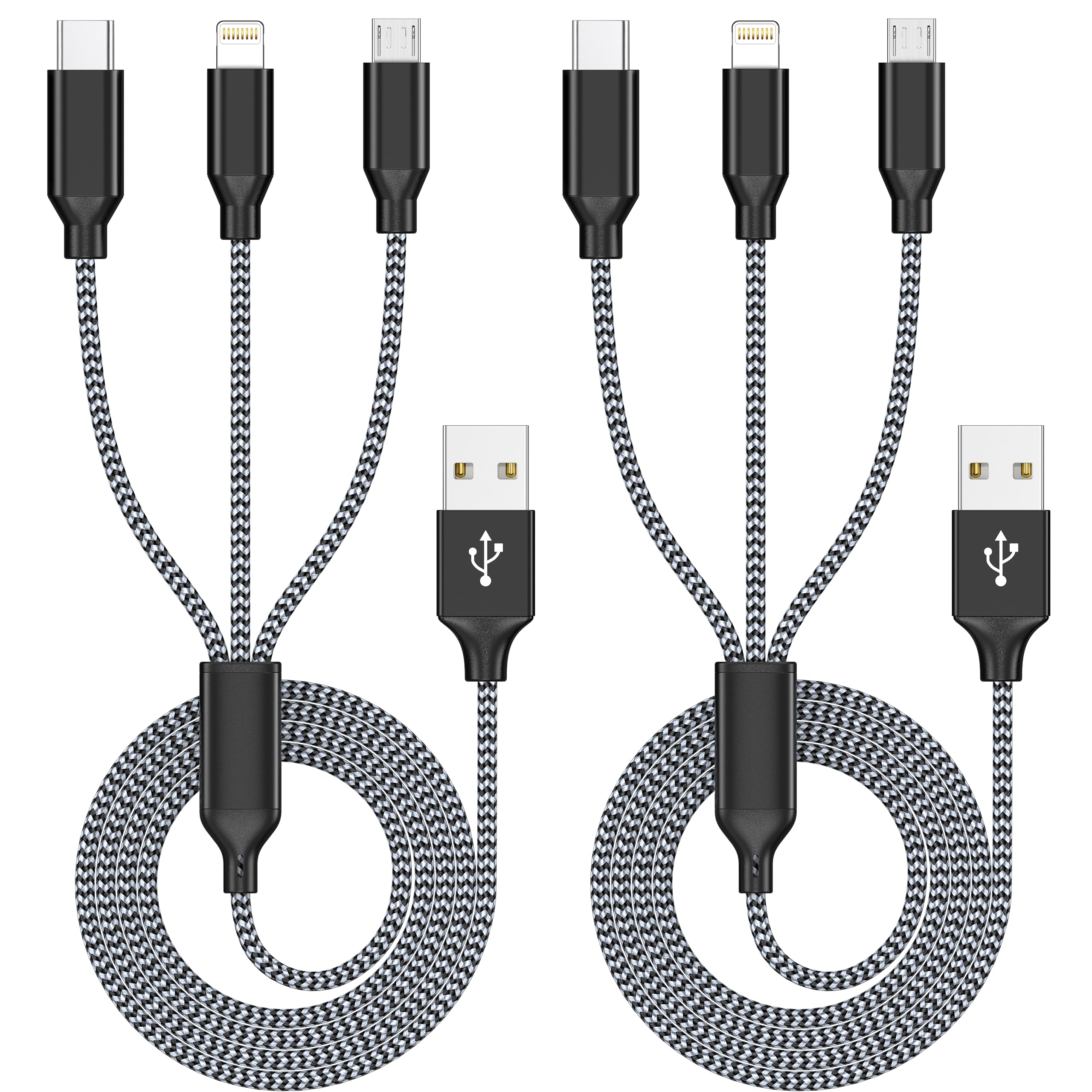 Multi Charging Cable 2Pack 4FT 3 in 1 Multi Charger Cable Phone Chargers for Multiple Devices Nylon Braided USB A to USB C Cable,Charging Cords for iPhone Charger Cord with Type-C Lightning Micro USB