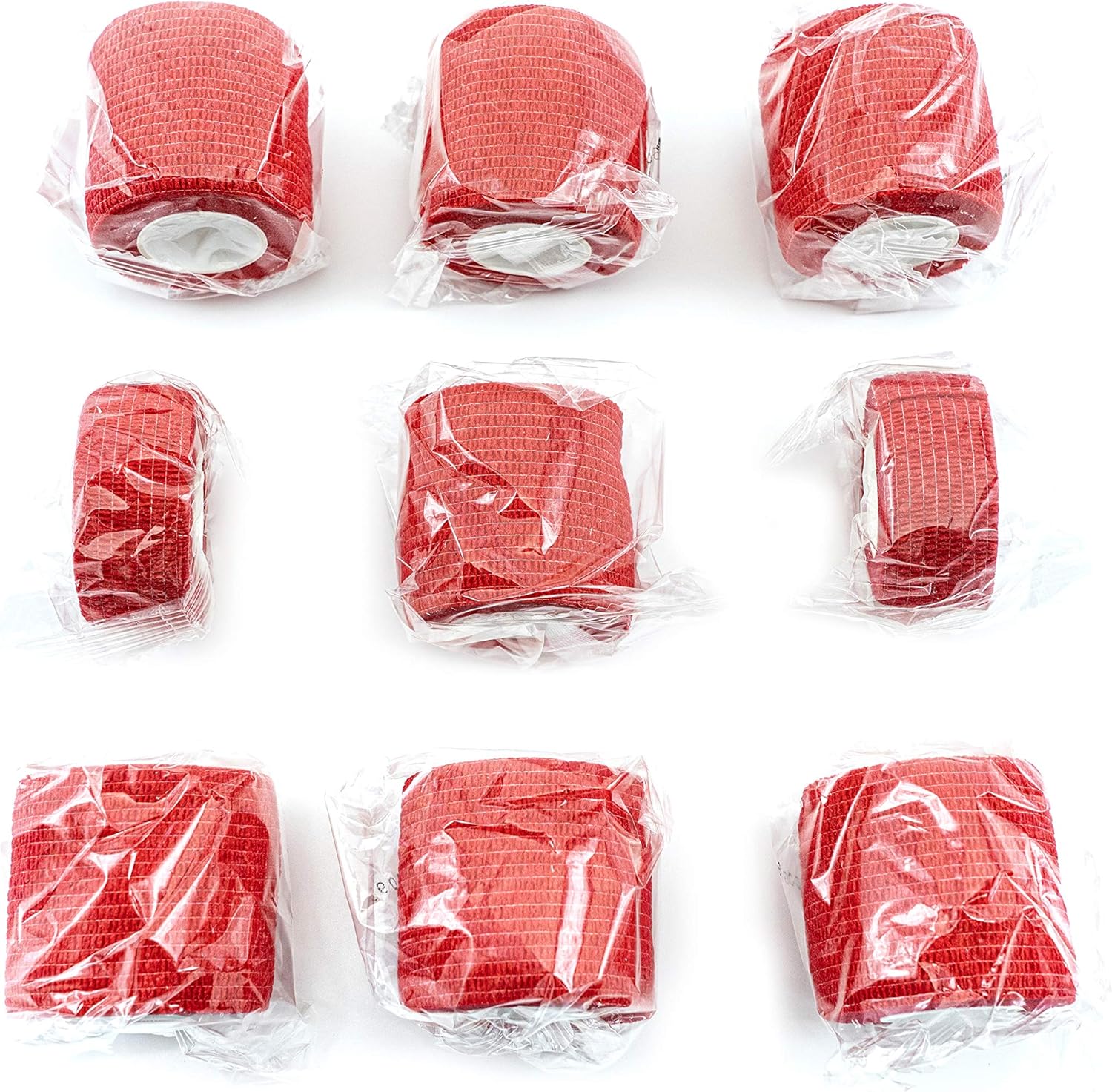 FRESINIDER 9 Rolls Self Adhesive Wrap Athletic Tape Gauze, Breathable Elastic Cohesive Bandage for Sports Injury & Pet (7 Pcs 2" x 5 Yards + 2 Pcs 1" X 5 Yards) (Red) - Image 2