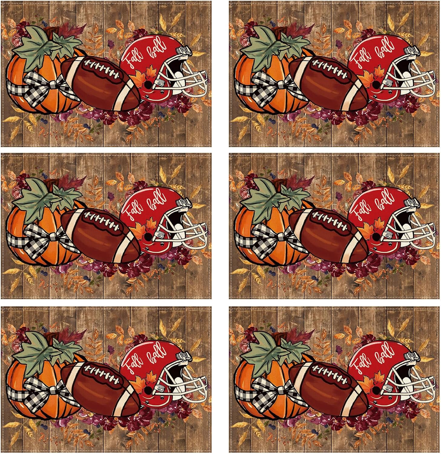 XCHI Fall Football Helmet Pumpkin Placemats Set of 4 Table Decor 12x18 Inch