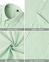 Vista 161 de J.VER Camisas de manga corta de lino y algodón para hombre, estilo informal, ligeras, con botones, para vacaciones, playa y verano, con bolsillo