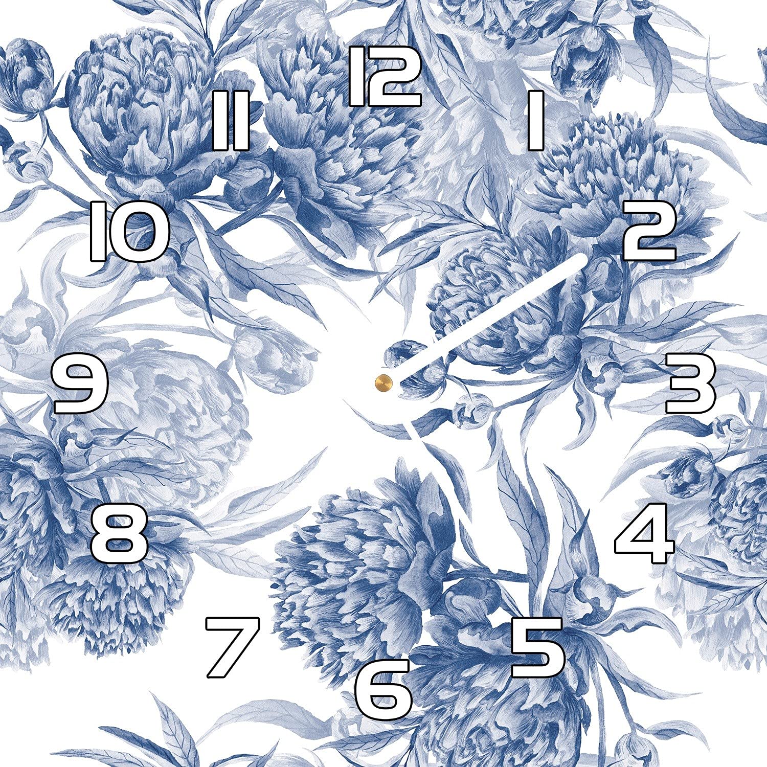 Horloge en verre pivoines aiguilles blanches lisibles et silencieuse
