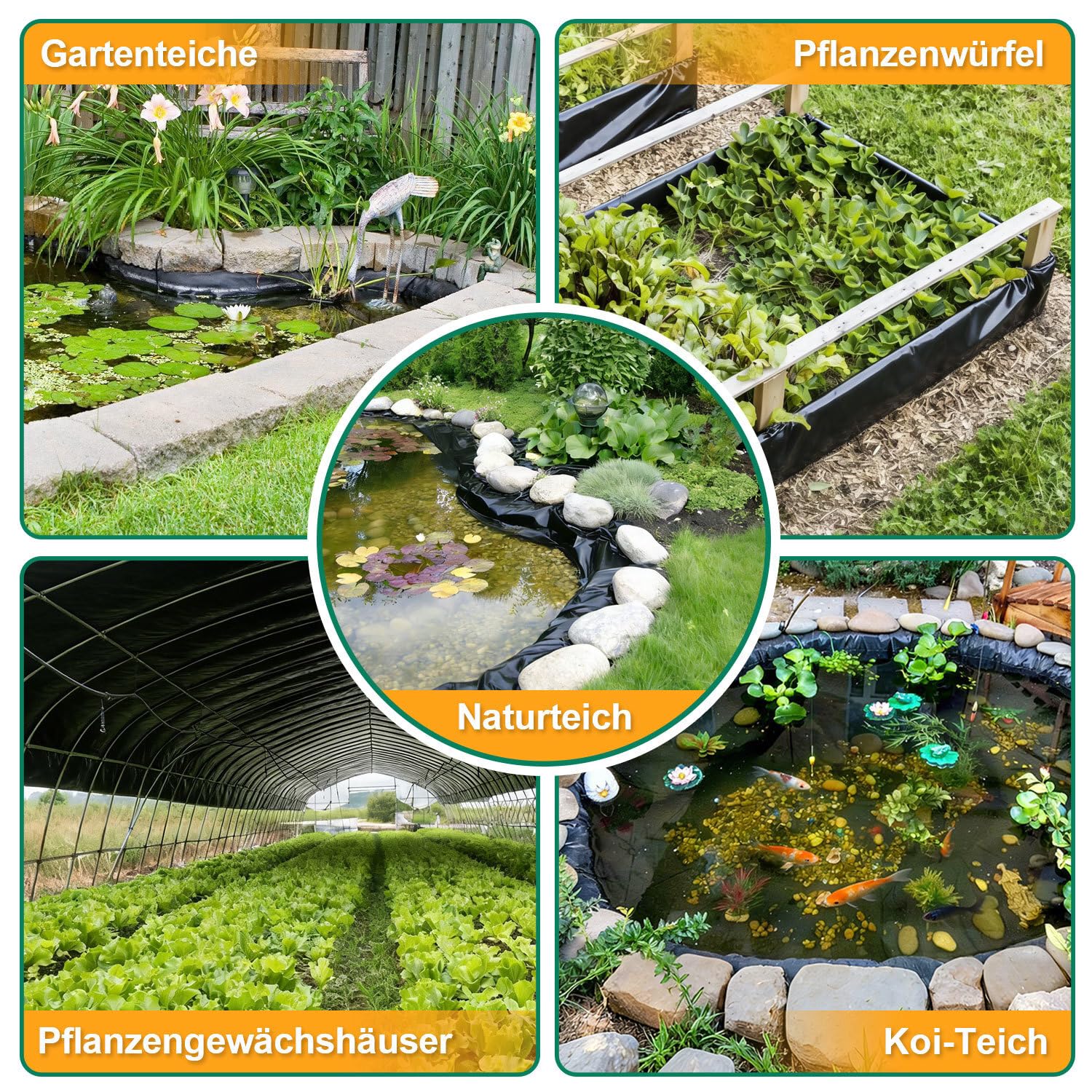Teichfolie 4x6m, Schwarz 0,5mm HDPE, Großformatige Teichfolien für industrielle und Private Nutzung, ideal für Teiche, Becken und Landschaftsbau