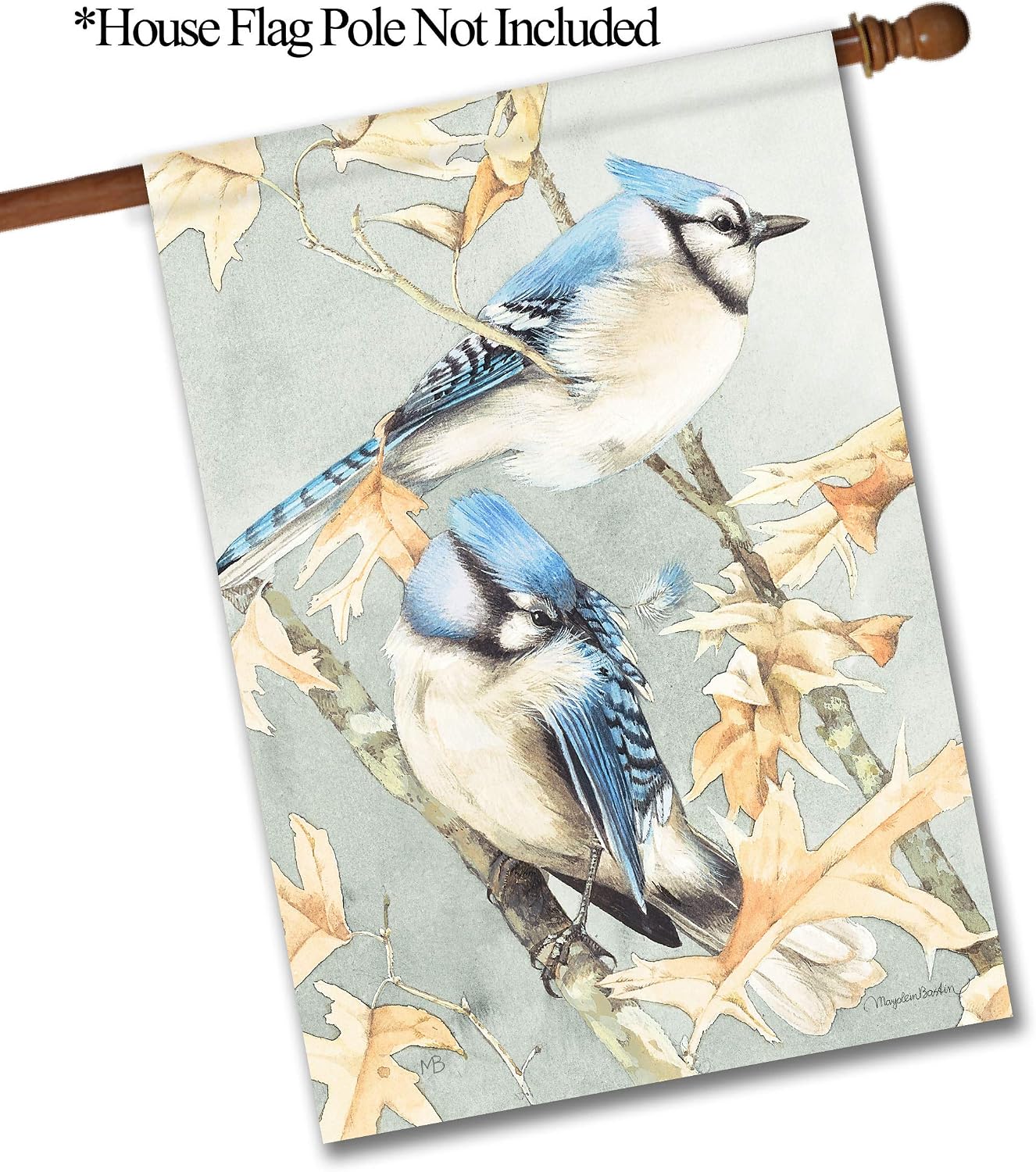 Marjolein Bastin, Fall Blue Jays – House Flag 28" x 40", Outdoor/Indoor, Exclusive Premium Fabric, Fall
