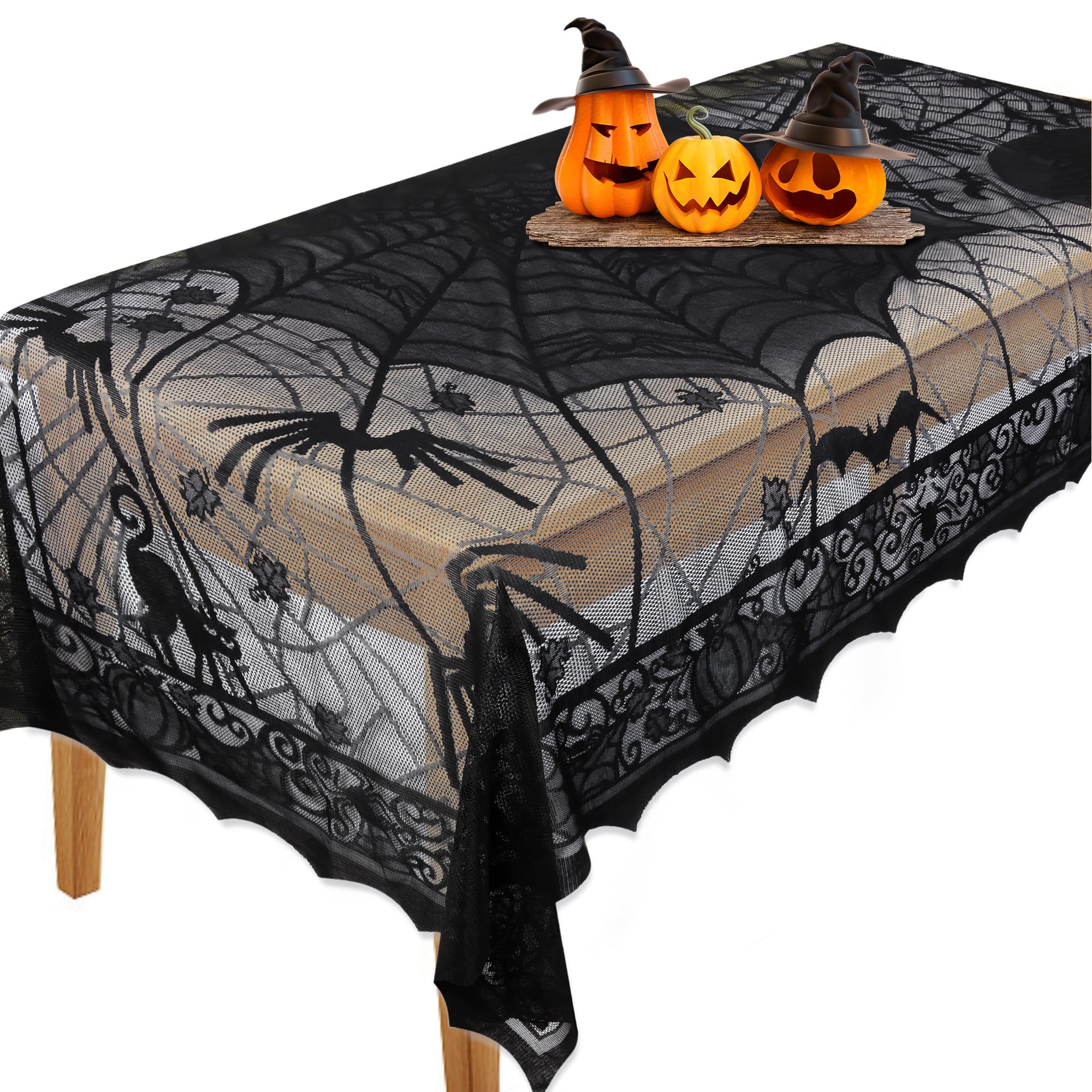 Auliuse Halloween Table Cloth, Spider Web Table Cover for Halloween, 140x200cm Rectangular Black Tablecloth for Halloweens Indoor or Outdoor Festival Party Decor