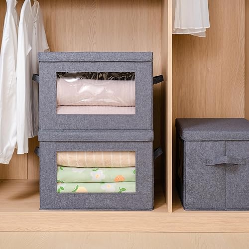 Miniatura 2 de Citylife - Paquete de 3 contenedores de almacenamiento plegables con tapas, cajas de almacenamiento plegables de tela de lino, organización de